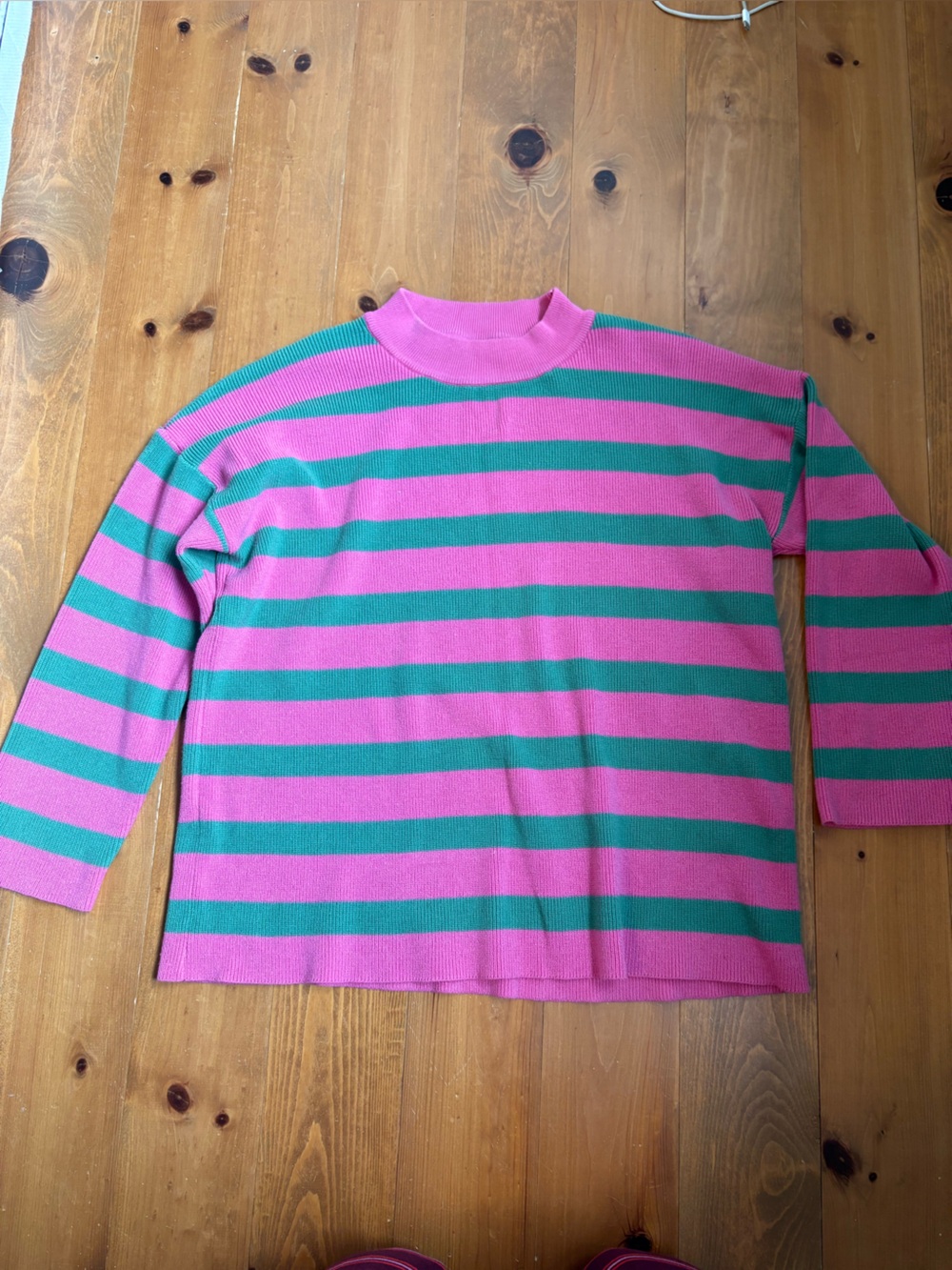Oversized striped SWEATER, pink and green - S